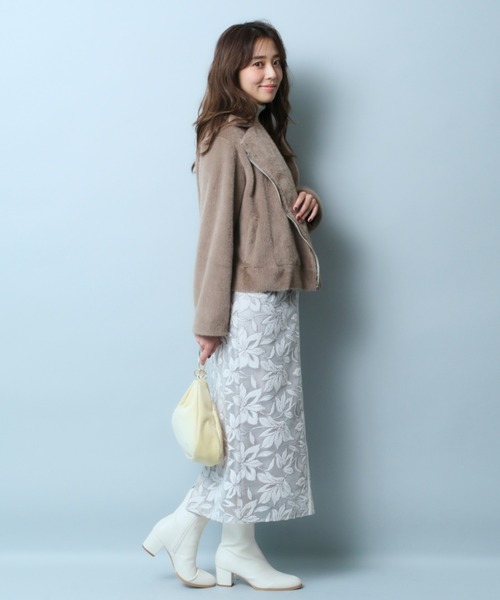 新品 JUSGLITTY ジャガードタイトスカート 薄紫 ジャスグリッティー JUSGLITTY ラップデザインタイトスカート
