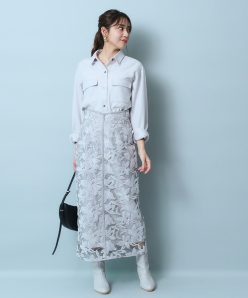 JUSGLITTY（ジャスグリッティー）の「モール刺繍タイトスカート（スカート・レディース・ライトグレー/ベージュ系その他/ライトパープル・1/2/0）」の12枚目の写真