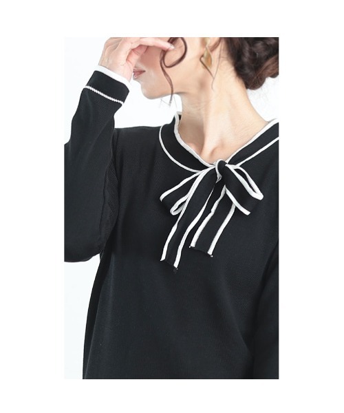 Sawa a la mode(サワアラモード)の「ボウタイリボン付きマーメイドニットワンピース(ワンピース・レディース・モカ/ブラック・FREE)」の16枚目の写真
