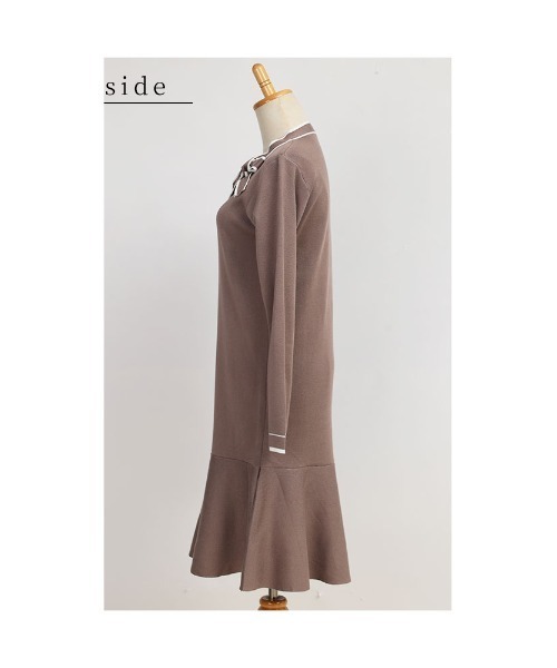 Sawa a la mode(サワアラモード)の「ボウタイリボン付きマーメイドニットワンピース(ワンピース・レディース・モカ/ブラック・FREE)」の22枚目の写真
