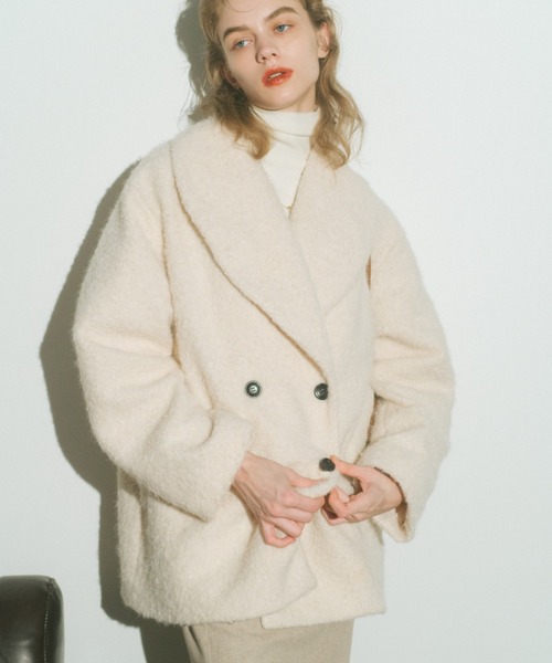 ECREL ブークレシャギーミドルコート　ホワイト ブークレシャギーミドルコート（その他アウター）｜ECREL（エクレール