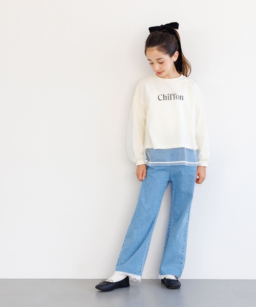 coca(coca)(コカ)の「キッズ チュールドッキング ロゴプリントカットソー(Tシャツ/カットソー・キッズ・ラベンダー/ブラック/チャコール/アイボリー・140/130/150/120)」の5枚目の写真