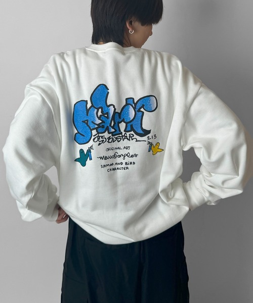 Mark Gonzales（マーク・ゴンザレス）の「別注 ビッグシルエット イラストバックプリント プルオーバースウェット カットソー ユニセックス 【MARK GONZALES / マークゴンザレス】（スウェット・メンズ・ベージュ/ミント/グリーン系その他/ブルー系その他/グリーン系その他2/ホワイト系その他/ブラック系その他4/ホワイト/ブラック系その他2/ブルー系その他2/ブルー系その他4/ブラック/ブラック系その他/ホワイト系その他2/ホワイト系その他4/ブラック系その他3/ホワイト系その他3/ライトグレー系5/ブラック系その他7/ライトグレー系6/ライトグレー系7/ブラック系その他6/ブラック系1/ブラック系その他5/ライトグレー系1/ホワイト系その他5/ホワイト系その他6/ホワイト系その他7/ホワイト系1・XL/M/L）」の7枚目の写真
