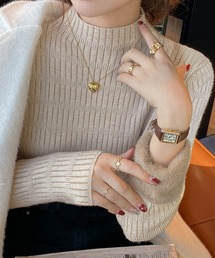 裏起毛 プチハイネックニットトップス厚手