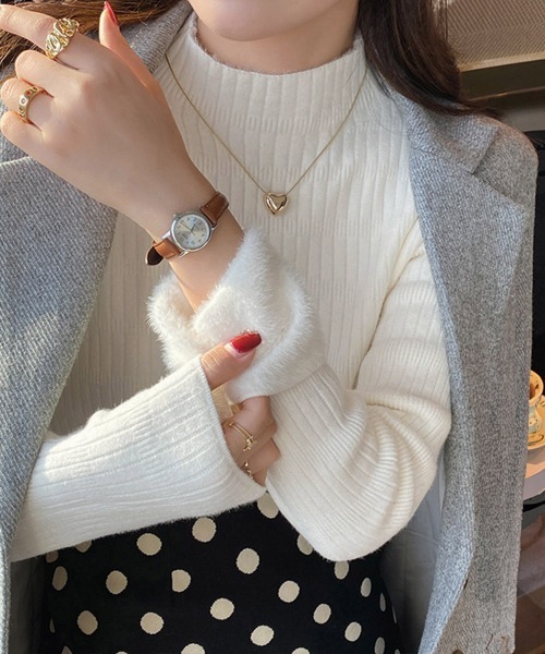 Miniministore（ミニミニストア）の「裏起毛 プチハイネックニットトップス厚手（ニット/セーター・レディース・オフホワイト/ブラック/ベージュ/モスグリーン/ブラウン・FREE）」の2枚目の写真
