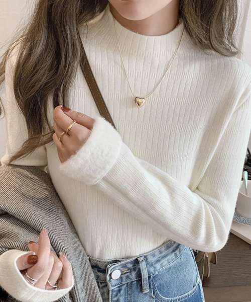 Miniministore（ミニミニストア）の「裏起毛 プチハイネックニットトップス厚手（ニット/セーター・レディース・オフホワイト/ブラック/ベージュ/モスグリーン/ブラウン・FREE）」の9枚目の写真
