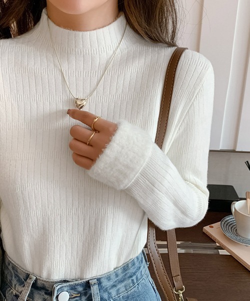 Miniministore（ミニミニストア）の「裏起毛 プチハイネックニットトップス厚手（ニット/セーター・レディース・オフホワイト/ブラック/ベージュ/モスグリーン/ブラウン・FREE）」の14枚目の写真