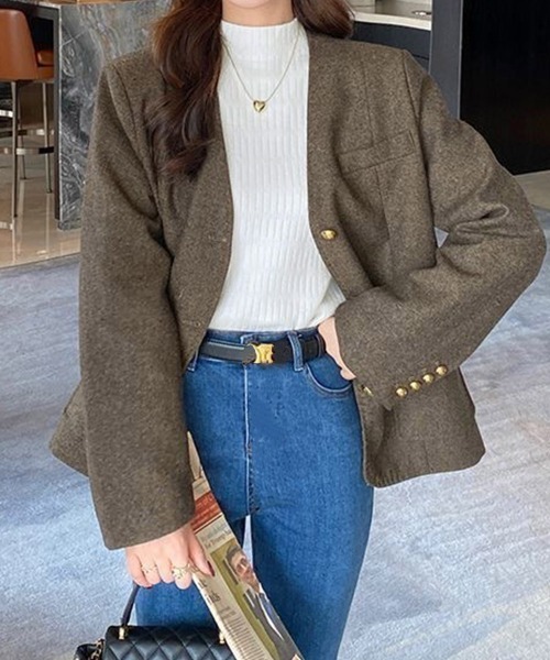 Miniministore（ミニミニストア）の「裏起毛 プチハイネックニットトップス厚手（ニット/セーター・レディース・オフホワイト/ブラック/ベージュ/モスグリーン/ブラウン・FREE）」の15枚目の写真