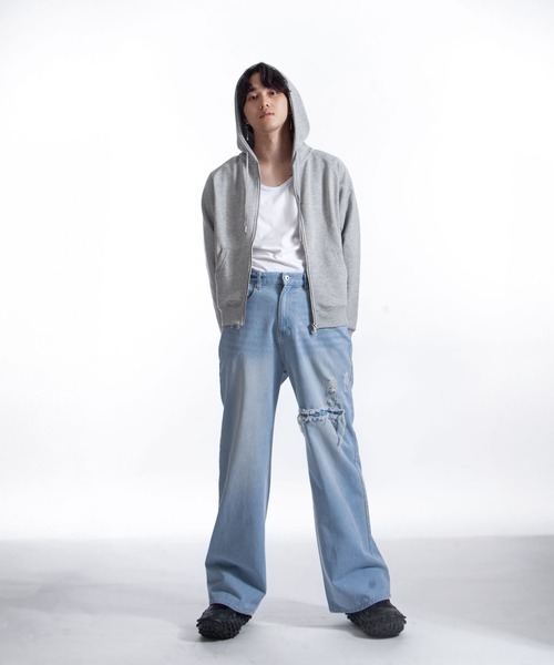 ZIP FIVE -White Line-(ジップファイブホワイトライン)の「【White Line】 裏毛 コンパクト ジップパーカー / 短丈 ジップパーカー / ヘビーウェイト(パーカー・メンズ・レッド/ブルー/杢グレー/ブラック/チョコ・MEDIUM/LARGE)」の22枚目の写真