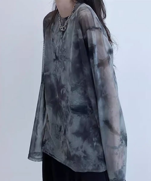 i-dare(アイディア)の「【i-dare】タイダイ柄 シアー 長袖 カットソー(Tシャツ/カットソー・レディース・チャコール・SMALL/MEDIUM/LARGE)」の6枚目の写真