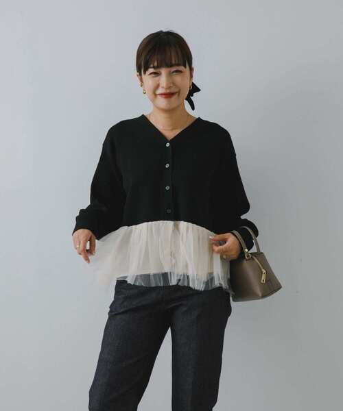 F by ROSSO（エフバイロッソ）の「F by ROSSO　チュールドッキングニットカーディガン（カーディガン/ボレロ・レディース・ブラック/オフホワイト・FREE）」の17枚目の写真