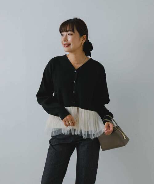 F by ROSSO（エフバイロッソ）の「F by ROSSO　チュールドッキングニットカーディガン（カーディガン/ボレロ・レディース・ブラック/オフホワイト・FREE）」の18枚目の写真