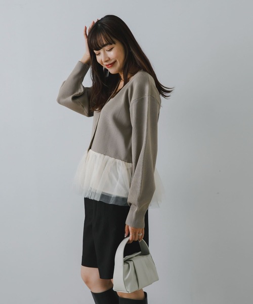 F by ROSSO（エフバイロッソ）の「F by ROSSO　チュールドッキングニットカーディガン（カーディガン/ボレロ・レディース・ブラック/オフホワイト・FREE）」の6枚目の写真