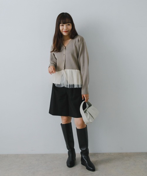 F by ROSSO（エフバイロッソ）の「F by ROSSO　チュールドッキングニットカーディガン（カーディガン/ボレロ・レディース・ブラック/オフホワイト・FREE）」の7枚目の写真