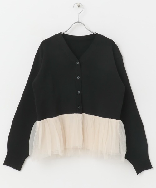 F by ROSSO（エフバイロッソ）の「F by ROSSO　チュールドッキングニットカーディガン（カーディガン/ボレロ・レディース・ブラック/オフホワイト・FREE）」の13枚目の写真