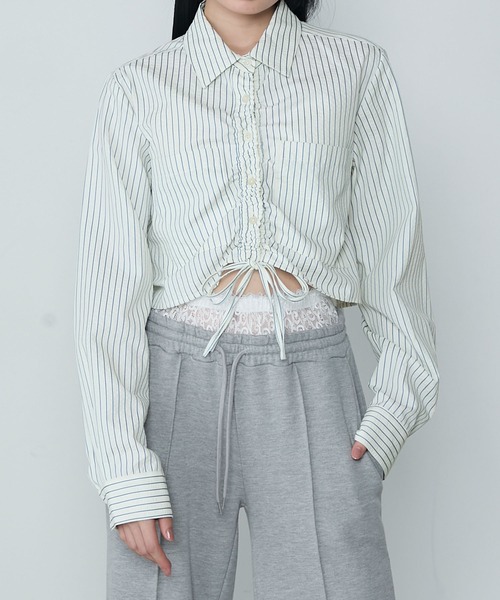 セール】Multiway front gather stripe cropped shirt / マルチ