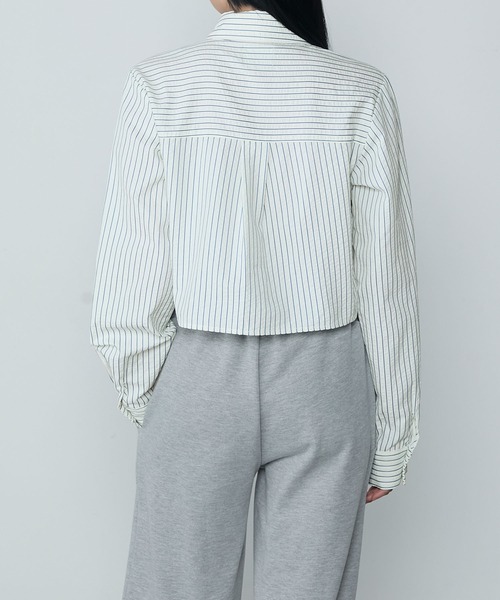 セール】Multiway front gather stripe cropped shirt / マルチ