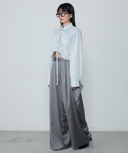 セール】Multiway front gather stripe cropped shirt / マルチ