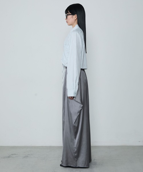 アスページ セール】Multiway front gather stripe cropped shirt / マルチ