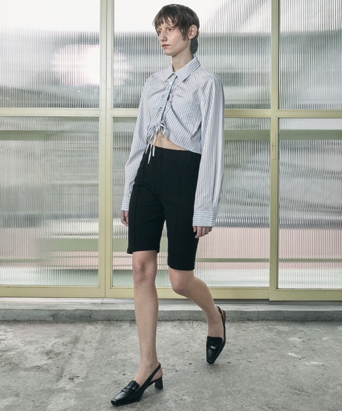セール】Multiway front gather stripe cropped shirt / マルチ