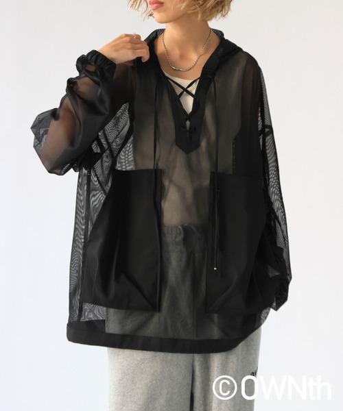 OWNth(オンス)の「ギャザースリーブメッシュプルオーバー(その他トップス・レディース・カーキ/ブラック/レッド・ONESIZE)」の4枚目の写真
