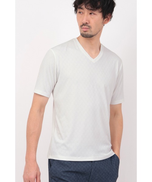 ハイストリート（HIGH STREET）/HIGH STREET∴バイヤスチェックJQ半袖Vネックカットソー HIGH STREET∴バイヤスチェックJQ半袖Vネックカットソー（Tシャツ