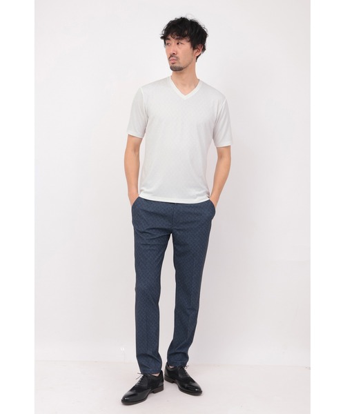 HIGH STREET（ハイストリート）の「HIGH STREET∴バイヤスチェックJQ半袖Vネックカットソー（Tシャツ/カットソー・メンズ・ブラック/ホワイト・L/LL/M）」の3枚目の写真