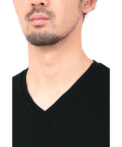 HIGH STREET（ハイストリート）の「HIGH STREET∴バイヤスチェックJQ半袖Vネックカットソー（Tシャツ/カットソー・メンズ・ブラック/ホワイト・L/LL/M）」の7枚目の写真