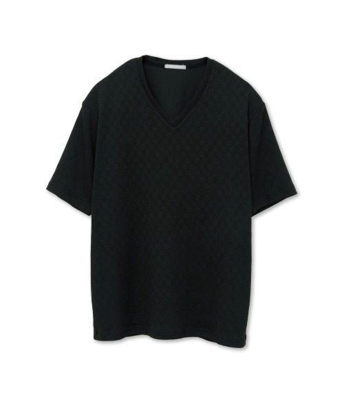 HIGH STREET（ハイストリート）の「HIGH STREET∴バイヤスチェックJQ半袖Vネックカットソー（Tシャツ/カットソー・メンズ・ブラック/ホワイト・L/LL/M）」の9枚目の写真