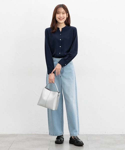 Honeys(ハニーズ)の「スキッパーブラウス(シャツ/ブラウス・レディース・ホワイト×ブラック/グリーン/グレイッシュベージュ/ネイビー/ホワイト・3L/L/LL/M/S)」の21枚目の写真