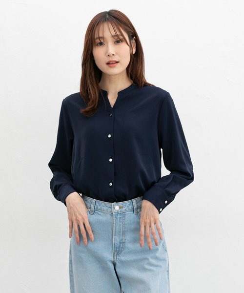 Honeys(ハニーズ)の「スキッパーブラウス(シャツ/ブラウス・レディース・ホワイト×ブラック/グリーン/グレイッシュベージュ/ネイビー/ホワイト・3L/L/LL/M/S)」の20枚目の写真