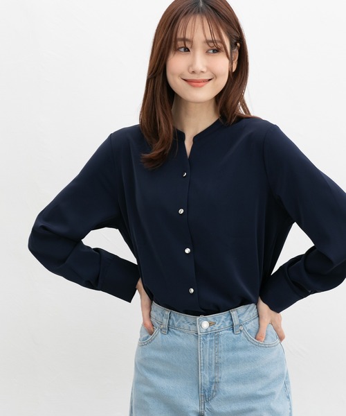 Honeys(ハニーズ)の「スキッパーブラウス(シャツ/ブラウス・レディース・ホワイト×ブラック/グリーン/グレイッシュベージュ/ネイビー/ホワイト・3L/L/LL/M/S)」の19枚目の写真