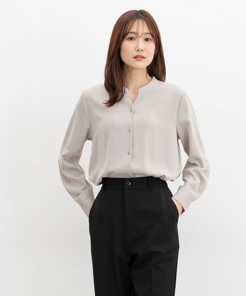 Honeys(ハニーズ)の「スキッパーブラウス(シャツ/ブラウス・レディース・ホワイト×ブラック/グリーン/グレイッシュベージュ/ネイビー/ホワイト・3L/L/LL/M/S)」の15枚目の写真