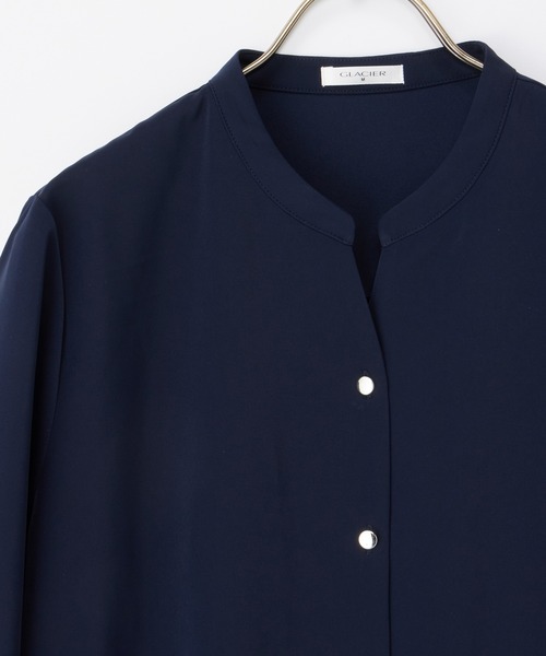 Honeys(ハニーズ)の「スキッパーブラウス(シャツ/ブラウス・レディース・ホワイト×ブラック/グリーン/グレイッシュベージュ/ネイビー/ホワイト・3L/L/LL/M/S)」の9枚目の写真