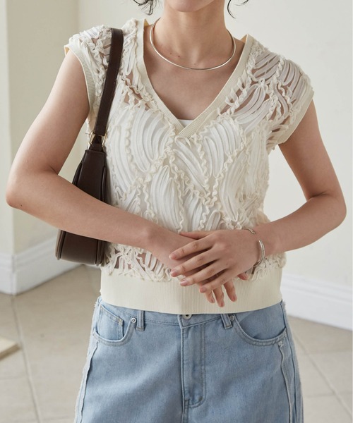 RANAN(ラナン)の「前後2WAYシアーレースベスト(Tシャツ/カットソー・レディース・ブラック/オフホワイト/ブラウン・LL/L/M)」の4枚目の写真