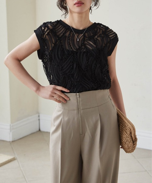 RANAN(ラナン)の「前後2WAYシアーレースベスト(Tシャツ/カットソー・レディース・ブラック/オフホワイト/ブラウン・LL/L/M)」の9枚目の写真