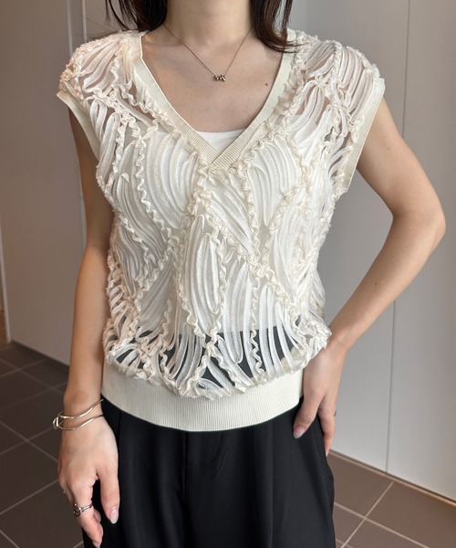 RANAN（ラナン）の「前後2WAYシアーレース刺繍ブラウス（シャツ/ブラウス・レディース・ブラック/オフホワイト/ブラウン・LL/L/M）」の22枚目の写真