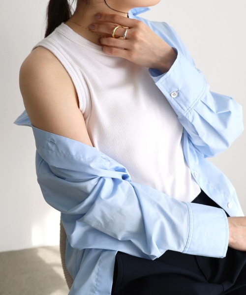 evernavy（エバーネイビー）の「テレコリブタンクトップ（Tシャツ/カットソー・レディース・クリーム/ネイビー/オフホワイト/ブラック/グレー・M）」の17枚目の写真