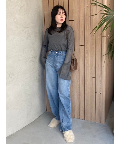Mila Owen カーヴィービンテージ加工デニムパンツ【手洗い可能】 ウエストゴムカーヴィデニム【手洗い可能】（デニムパンツ