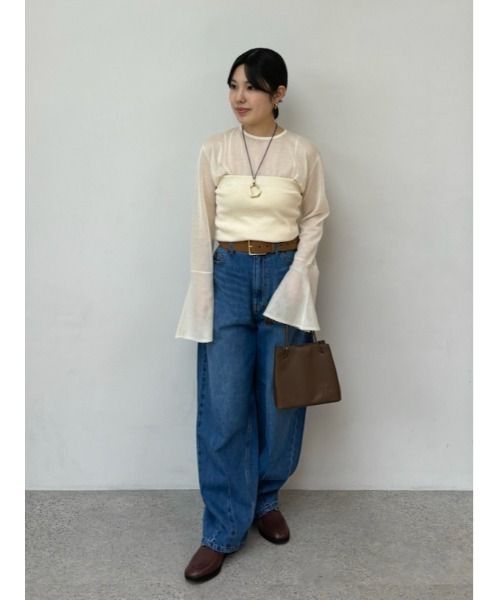 Mila Owen カーヴィービンテージ加工デニムパンツ【手洗い可能】 ウエストゴムカーヴィデニム【手洗い可能】（デニムパンツ