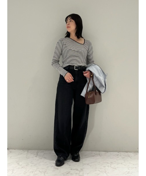 Mila Owen カーヴィービンテージ加工デニムパンツ【手洗い可能】 ウエストゴムカーヴィデニム【手洗い可能】（デニムパンツ