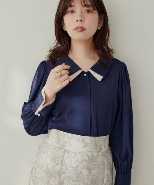 natural couture(ナチュラルクチュール)の「【WEB限定】osono重ね衿配色ブラウス(シャツ/ブラウス・レディース・サックスブルー/ピンク/ドット/ネイビー/ラベンダー/オフホワイト・FREE)」の2枚目の写真