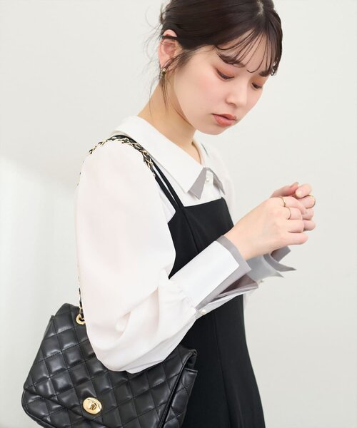 natural couture(ナチュラルクチュール)の「【WEB限定】osono重ね衿配色ブラウス(シャツ/ブラウス・レディース・サックスブルー/ピンク/ドット/ネイビー/ラベンダー/オフホワイト・FREE)」の1枚目の写真