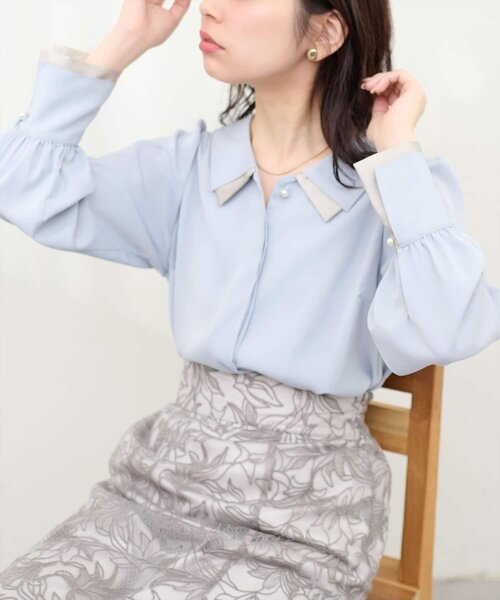 natural couture(ナチュラルクチュール)の「【WEB限定】osono重ね衿配色ブラウス(シャツ/ブラウス・レディース・サックスブルー/ピンク/ドット/ネイビー/ラベンダー/オフホワイト・FREE)」の3枚目の写真