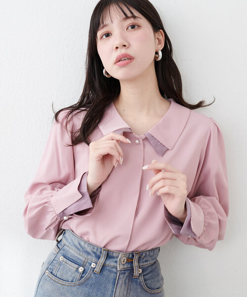 natural couture(ナチュラルクチュール)の「【WEB限定】osono重ね衿配色ブラウス(シャツ/ブラウス・レディース・サックスブルー/ピンク/ドット/ネイビー/ラベンダー/オフホワイト・FREE)」の5枚目の写真