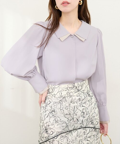 natural couture(ナチュラルクチュール)の「【WEB限定】osono重ね衿配色ブラウス(シャツ/ブラウス・レディース・サックスブルー/ピンク/ドット/ネイビー/ラベンダー/オフホワイト・FREE)」の7枚目の写真