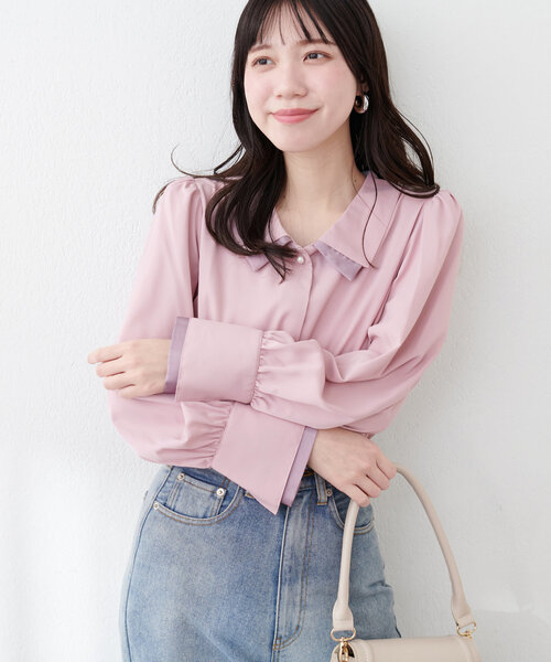 natural couture(ナチュラルクチュール)の「【WEB限定】osono重ね衿配色ブラウス(シャツ/ブラウス・レディース・サックスブルー/ピンク/ドット/ネイビー/ラベンダー/オフホワイト・FREE)」の12枚目の写真