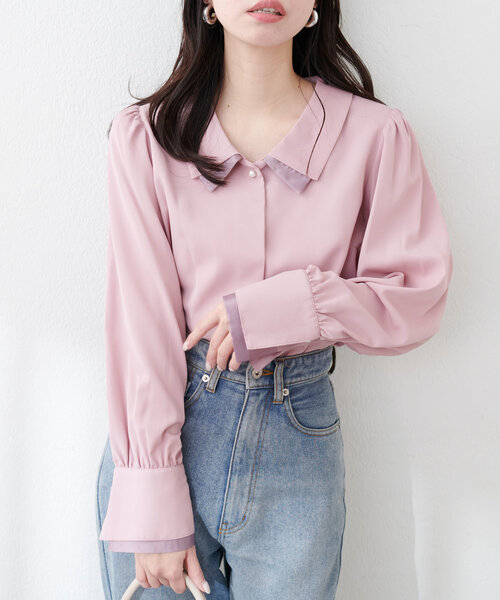 natural couture(ナチュラルクチュール)の「【WEB限定】osono重ね衿配色ブラウス(シャツ/ブラウス・レディース・サックスブルー/ピンク/ドット/ネイビー/ラベンダー/オフホワイト・FREE)」の11枚目の写真