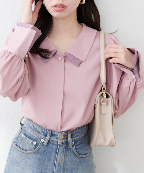 natural couture(ナチュラルクチュール)の「【WEB限定】osono重ね衿配色ブラウス(シャツ/ブラウス・レディース・サックスブルー/ピンク/ドット/ネイビー/ラベンダー/オフホワイト・FREE)」の10枚目の写真