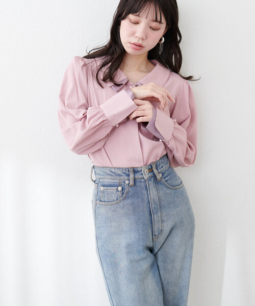 natural couture(ナチュラルクチュール)の「【WEB限定】osono重ね衿配色ブラウス(シャツ/ブラウス・レディース・サックスブルー/ピンク/ドット/ネイビー/ラベンダー/オフホワイト・FREE)」の14枚目の写真